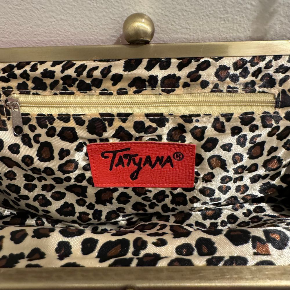 Vintage Red Tatyana Clutch Purse Bronze Chain Strap‎ Kiss Clasp Cheetah Interior - Picture 6 of 6